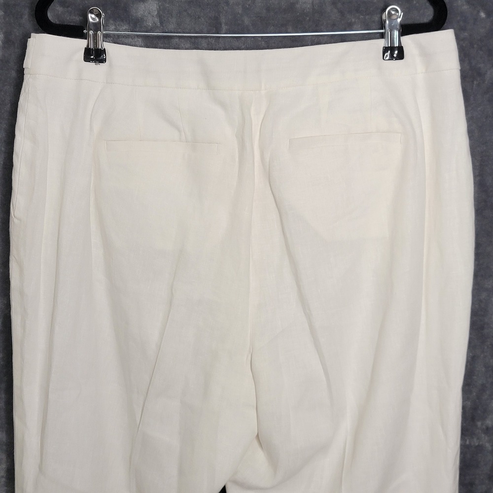 Talbots Windsor Curvy Pants Womens 12P White Linen Straight Leg Coastal Preppy - Picture 3 of 11